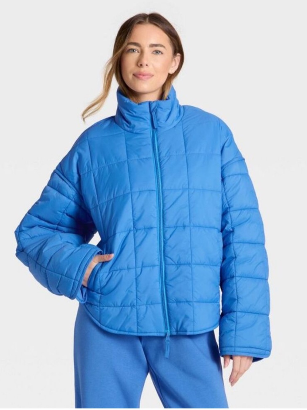 JoyLab Women’s Oversized Quilted Jacket - Super Sonic Blue Size XXS NWT